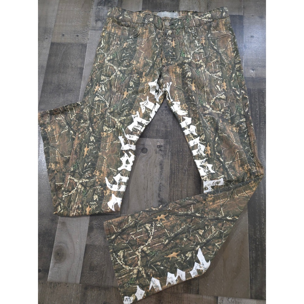 Golden Denim Men's Real Tree Camo Stacked Gothic Jeans Size 34 White Graphics